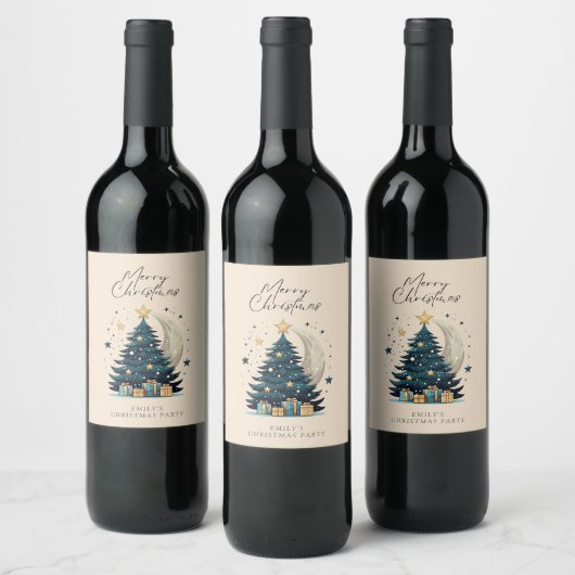 Étiquette Pour Bouteilles De Vin L'Arbre De Noël Étoiles La Lune (Bouteilles)