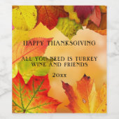 Étiquette Pour Bouteilles De Vin L'automne de Thanksgiving Feuilles rouge orange ja (Étiquettes simples)