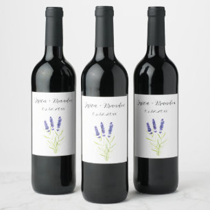 Étiquette Pour Bouteilles De Vin Lavande violet Aquarelle Fleur Floral Mariage