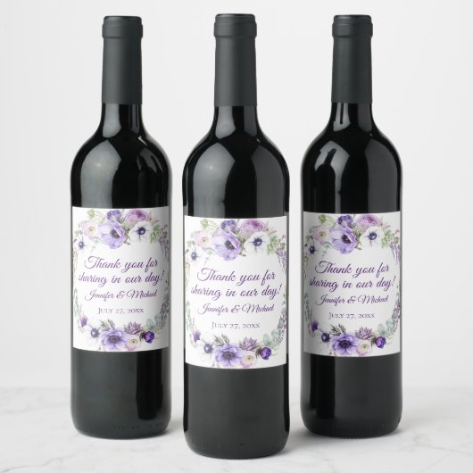 Étiquette Pour Bouteilles De Vin Lavande violette blanc Mariage de couronne de fleu (Bouteilles)