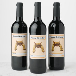 Étiquette Pour Bouteilles De Vin Lazy Cant Be Bothered Fluffy Ginger Chat, Annivers