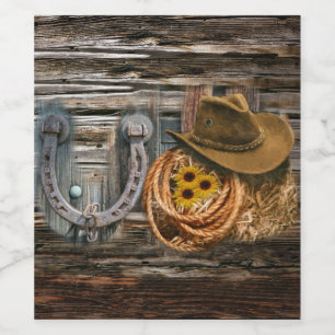 Étiquette Pour Bouteilles De Vin Le Casquette de Cowboy de Western Horseshoe Lasso
