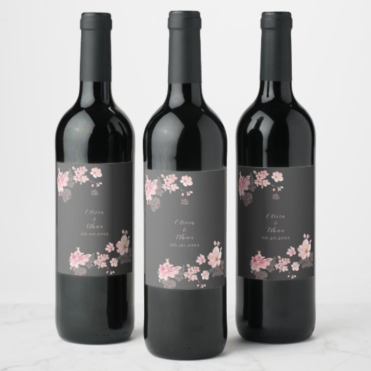Étiquette Pour Bouteilles De Vin Le chic sakura rose sur un gris foncé (Bouteilles)