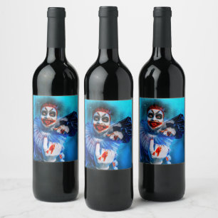 Étiquette Pour Bouteilles De Vin Le clown de SlipperyJoe Happy Halloween rouge b