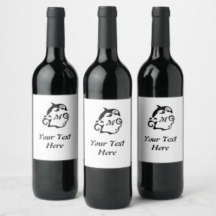 Étiquette Pour Bouteilles De Vin Le dauphin silhouette dans un monogramme de la vag
