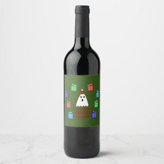 Étiquette Pour Bouteilles De Vin Le fantôme de Noël présente drôle (Devant)