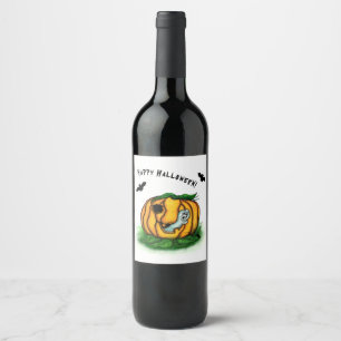 Étiquette Pour Bouteilles De Vin Le fantôme d'Halloween, chauve-souris, fantôme et