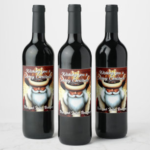 Étiquette Pour Bouteilles De Vin Le Père Noël dans un Noël Casquette occidental