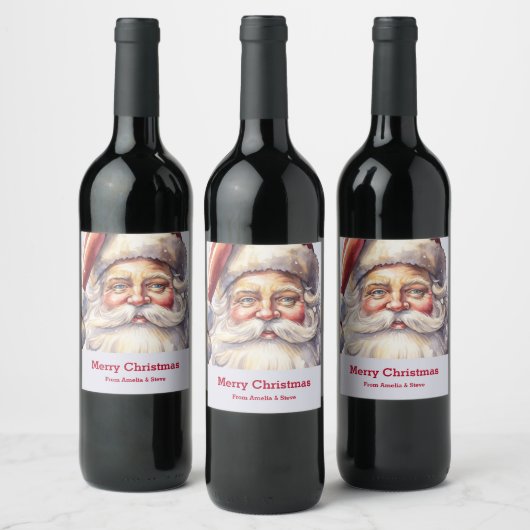 Étiquette Pour Bouteilles De Vin Le Père Noël rétro dans un Noël Casquette rouge (Bouteilles)