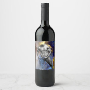 Étiquette Pour Bouteilles De Vin le physique d'homme musclé en nuances de gris de S