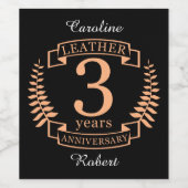 Étiquette Pour Bouteilles De Vin Leather 3 ans mariage anniversaire (Étiquettes simples)