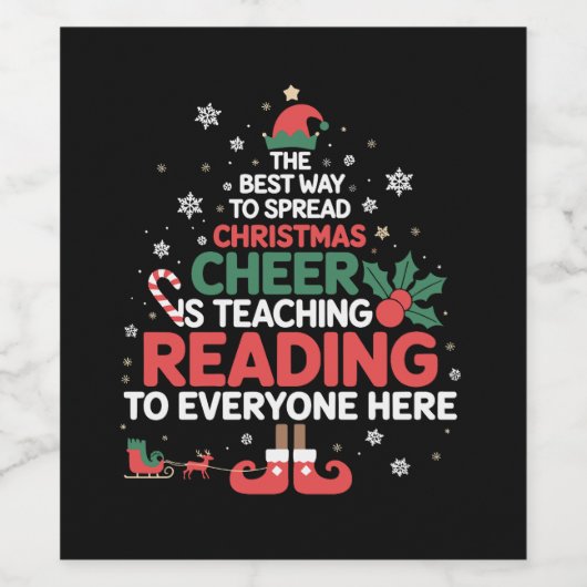 Étiquette Pour Bouteilles De Vin Lecture Enseignant Noël Elf Xmas Cheval (Étiquettes simples)