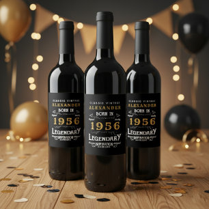 Étiquette Pour Bouteilles De Vin Légende de 70 ans née en 1956 Vintage Noir