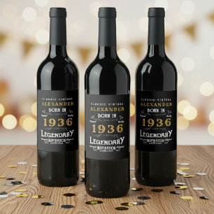 Étiquette Pour Bouteilles De Vin Légende pour les 90 ans nés en 1936 Vintage Noir