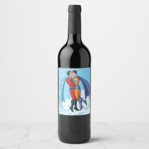 Étiquette Pour Bouteilles De Vin Les personnages de Slipperyjoe's deux super-héros