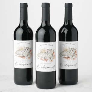 Étiquette Pour Bouteilles De Vin Les Tigres De Boho Tropicaux Seront-Vous Ma Servan