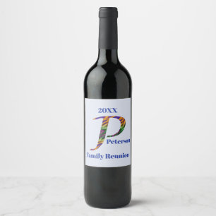 Étiquette Pour Bouteilles De Vin Lettre Cravate-teinture vive P Monogramme