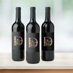 Étiquette Pour Bouteilles De Vin Lettre D pailletée rose fantaisie 