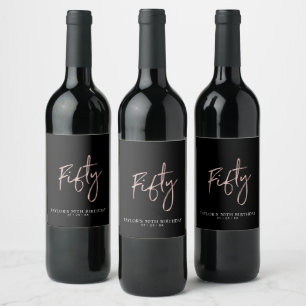 Étiquette Pour Bouteilles De Vin Lettre dorée rose Fifty Fête d'anniversaire 50 a