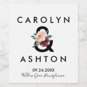 Étiquette Pour Bouteilles De Vin Lettres de fleurs | Maroon Mariage (Étiquettes simples)