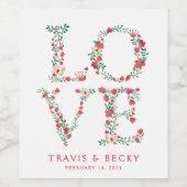 Étiquette Pour Bouteilles De Vin Lettres Floral LOVE Valentine's (Étiquettes simples)