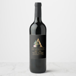 Étiquette Pour Bouteilles De Vin Lettres florales d'or Monogramme A