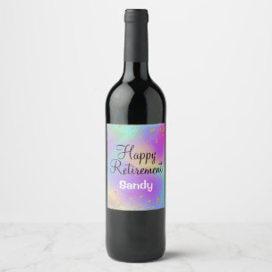 Étiquette Pour Bouteilles De Vin Licorne de retraite heureuse colorée paillettes d'