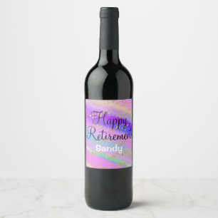 Étiquette Pour Bouteilles De Vin Licorne de retraite heureuse colorée Paillettes do