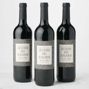 Étiquette Pour Bouteilles De Vin Ligne d'art d'arche moderne noir gris mariage pers