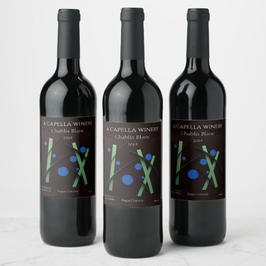 Étiquette Pour Bouteilles De Vin Lignes vertes, points bleus (Bouteilles)