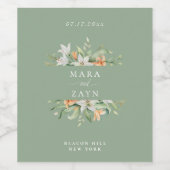 Étiquette Pour Bouteilles De Vin Lily Botanique moderne Mariage vert Sage (Étiquettes simples)