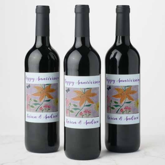 Étiquette Pour Bouteilles De Vin Lily orange (Bouteilles)