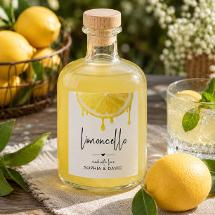 Étiquette Pour Bouteilles De Vin Limoncello Aquarelle Citron Fait Avec Amour