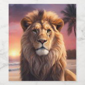 Étiquette Pour Bouteilles De Vin Lion sur la plage (Étiquettes simples)