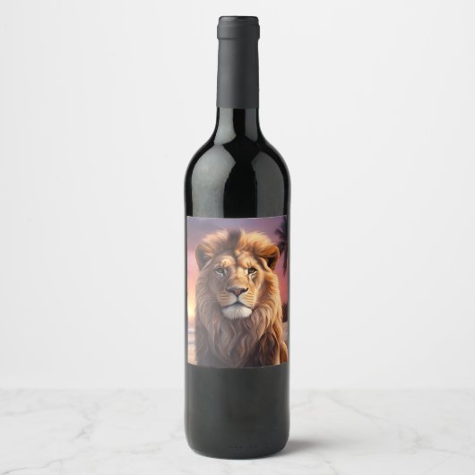 Étiquette Pour Bouteilles De Vin Lion sur la plage (Devant)