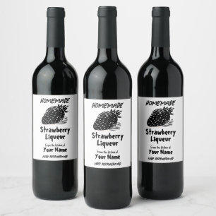 Étiquette Pour Bouteilles De Vin Liqueur de fraises fait maison Bois coupé Linotype