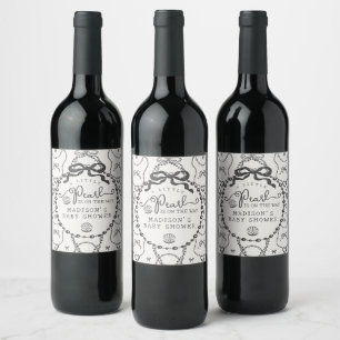 Étiquette Pour Bouteilles De Vin Little Pearl Black Coquette Bow Baby shower Favori