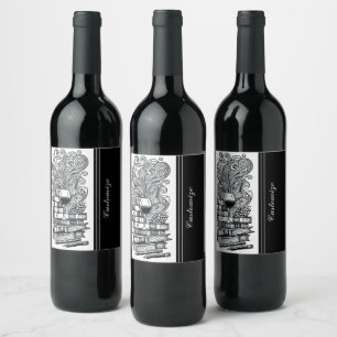 Étiquette Pour Bouteilles De Vin Livres Et Vins Noirs Et Blancs 2