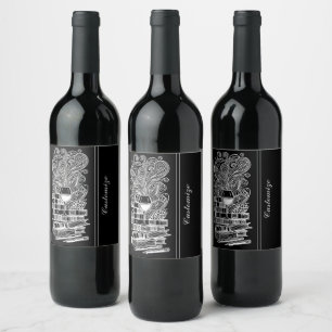 Étiquette Pour Bouteilles De Vin Livres Et Vins Noirs Et Blancs 3