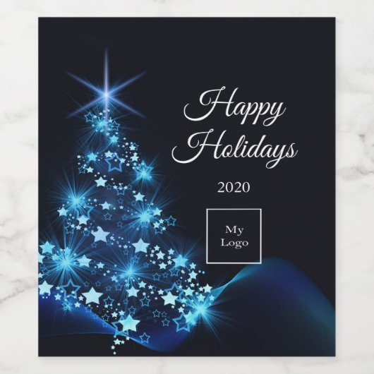 Étiquette Pour Bouteilles De Vin Logo d'entreprise Noël noir bleu moderne arbre (Étiquettes simples)