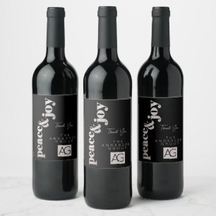 Étiquette Pour Bouteilles De Vin Logo Élégant de Joie et de Paix d'Entreprise Merci