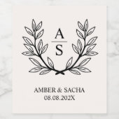 Étiquette Pour Bouteilles De Vin Logo Monogramme mariage Avec Wreath (Étiquettes simples)