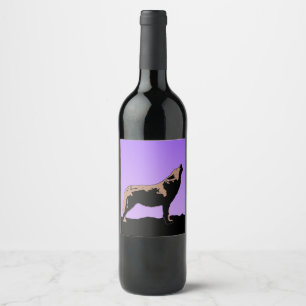 Étiquette Pour Bouteilles De Vin Loup qui hurle au coucher du soleil - Art original