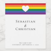 Étiquette Pour Bouteilles De Vin Love Heart et Rainbow Gay Mariage (Étiquettes simples)