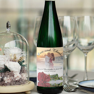 Étiquette Pour Bouteilles De Vin Love & Merci Romantic Red Rose Mariage Photo