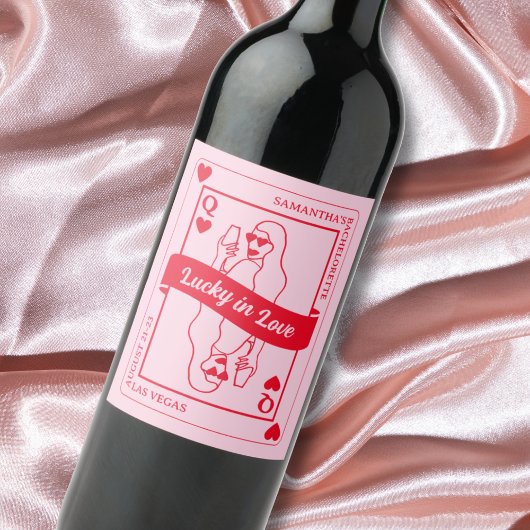 Étiquette Pour Bouteilles De Vin Lucky In Love Rose & Rouge Custom Bachelorette Fav