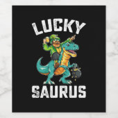 Étiquette Pour Bouteilles De Vin Lucky Saurus Dinosaur T Rex St Patrick's Day (Étiquettes simples)