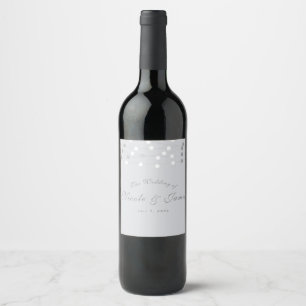 Étiquette Pour Bouteilles De Vin Lumières de corde grises blanches Mariage chic mod