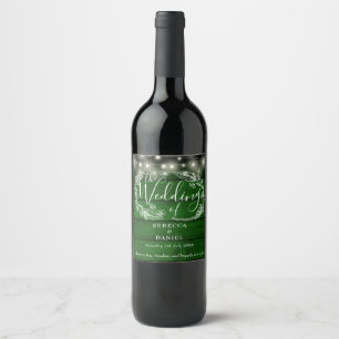 Étiquette Pour Bouteilles De Vin Lumières Guirlandes Rustique Vert Emeraude Mariage