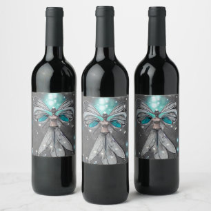 Étiquette Pour Bouteilles De Vin Lumières Turquoises Peintes Surreal Fairy